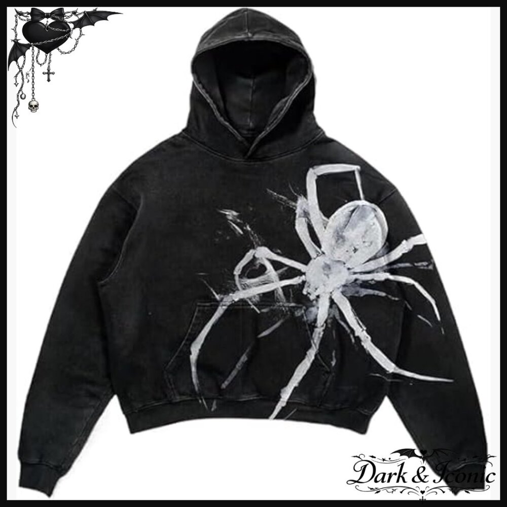 Oversized Unisex Hoodie Skull Spider Print Streetwear Vintage Cotton